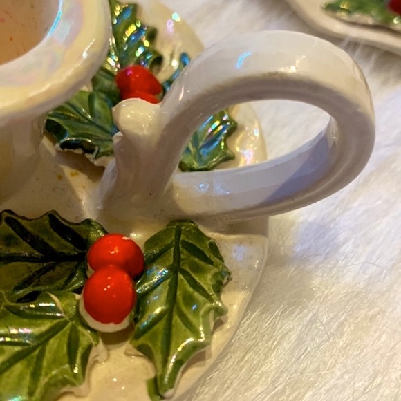 Vintage Ceramic Holly & Berries Candle Stick Holders Lusterwear 50’s /60’s - Picture 6 of 7
